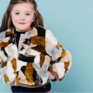 Pink Chicken Girls Faux Fur Bomber Jacket